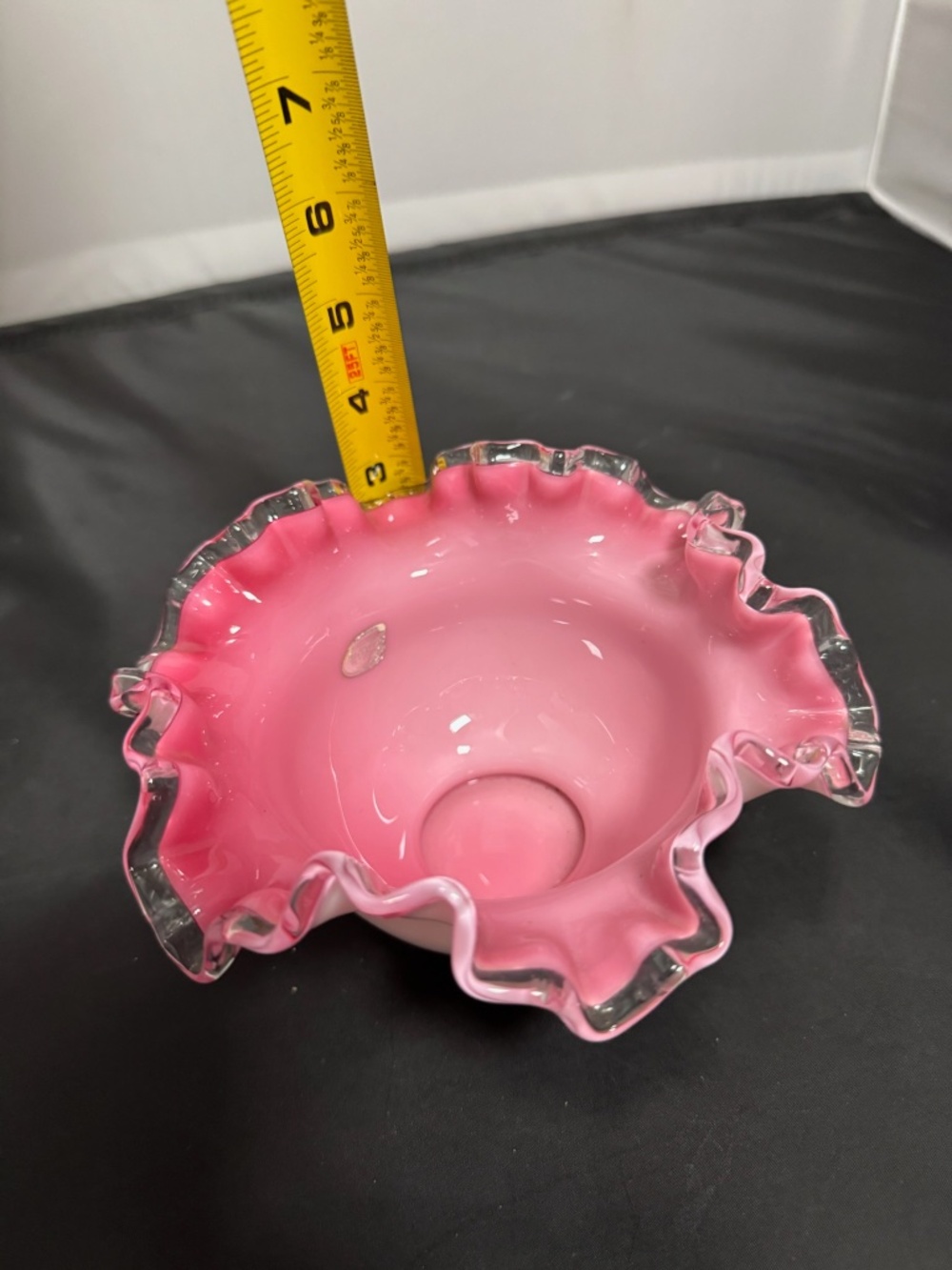 FENTON Art Glass Pink Bride's Bowl Art Glass Pink White Silvercrest Ruffled - Picture 5 of 7